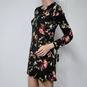 Polly & Esther Mini Dress Size S Fleece Fit & Flare Long Sleeve Floral Pattern